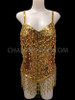 Classic Styled Gold Beaded Fringe Showgirl's Costume Base Dance Leotard