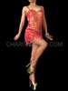 Fiery Hot Red Iridescent Sequin Dance Dress With Beaded Fringe