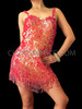 Fiery Hot Red Iridescent Sequin Dance Dress With Beaded Fringe