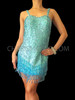 Pastel Sky Blue Shimmering Sequin Dance Dress With Beaded Fringe