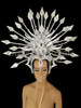 Spiky Sunburst Styled Silver Glitter Iridescent Crystal Diva Showgirl's Headdress