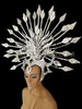 Spiky Sunburst Styled Silver Glitter Iridescent Crystal Diva Showgirl's Headdress
