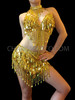 Gold Teardrop Sequin Belly Bra With Matching Mini Skirt