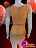 Silver Beaded Fringe Embellished Sequin Shouldered Nude Dance Leotard Dress