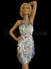 Halter Style Silver Diamond Sequin Dance Dress With Shallow V-Hem