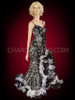 Exotic Sleek Ruffle Trimmed Black And Silver Striped Pageant Gown