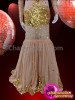 Beautiful Gold Trimmed Nude Pageant Dress With Matching Diva Necklace