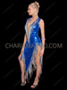 'Take Me Home' Sexy Cleavage Illusion Royal Blue Cher Inspired Beaded Sequin Dress