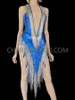 'Take Me Home' Sexy Cleavage Illusion Royal Blue Cher Inspired Beaded Sequin Dress