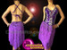 Sexy Purple Fringe Crystal Sequin Halter Style Latin Dance Dress