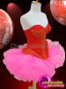 Metallic Gold Edged Quilted Red Showgirl's Corset With Pink Tutu