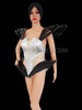 Futuristic Sexy Side Cutout Quilted Metallic silver Black Gaga Dancer Costume