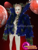 Deep Royal Blue Feather Diva Jacket With Peacock Plume Accents