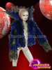 Deep Royal Blue Feather Diva Jacket With Peacock Plume Accents