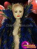 Deep Royal Blue Feather Diva Jacket With Peacock Plume Accents