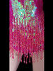 Iridescent Fuchsia Pink Leotard With Beaded Trim And Fringe