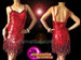 Red Sequin Salsa Dress With Beaded Fringe And Black Trim