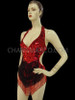 Black Accented Fringe Metallic Red Sequin Retro Styled Diva Leotard