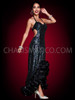 Iridescent Black Sequin Flamenco Dance Ruffle Gown