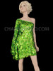 Iridescent Jumbo Sequin Covered Lime Green Asymmetrical Wing Mini Dress