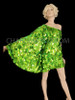 Iridescent Jumbo Sequin Covered Lime Green Asymmetrical Wing Mini Dress