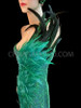 Asymmetrical Two Toned Feather Accented Green Sequin Sleek Pageant Gown