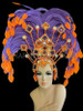 Orange Accented Purple Feathered Gold Multi-Color Beaded Brazilian Samba Headdress