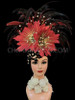 Beautiful Flower Styled Red And Black Feather Headdress With Crystals