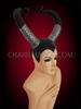 Showgirl's Black Leather Banded Maleficent Horn-Styled Headdress