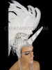 White Feather Crystal And Pearl Unicorn Horn Showgirl's Cabaret Headdress
