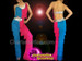 Diva Showgirl's Sexy Fuchsia And Blue Fringed Latin Dance Pantsuit