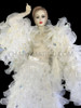 White Organza Ruffle Diva Jacket With Matching Floor Length Skirt