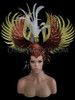 Metallic Brown And Gold Glitter Winged Mohawk Headdress With White Feathers