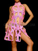 Sexy Shimmering Soft Pink Iridescent Beaded Halter Cutout Dance Dress