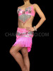 Silver Accented Iridescent Pink Sequin Bra With Matching Fringe Skirt
