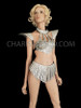 Mirrored Fitted Top And Self Fringe Skirt With Shoulder Pads