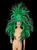 Emerald Green Showgirl's Classic Crystal Embellished Feathered Headdress And Collar