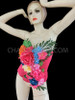 Intense Pink Highly Boned Satin Silk Flower Embellished Tropical Corset
