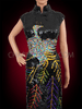 Chinese Styled Black Sequin Gown With Multicolor Peacock Feather Patterns