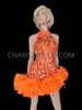 Slash Style Iridescent Orange Diamond Sequin Bead Accent Dance Dress