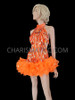 Slash Style Iridescent Orange Diamond Sequin Bead Accent Dance Dress