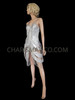 Silver Intricate Sequin Leotard Dress With Beaded Tassels