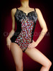 Wonderful Leotard Dress In Black With Red And White Stone Detailing