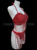 Red Bra And Thong Dress Set With Sparkly Stone Settings