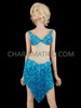 Blue Symmetrical Sequin Fringe Latin Salsa Leotard Dress