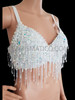 Sexy Diva White Beaded Fringe Performance Bikini Bra