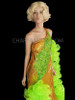Gold One Shoulder Queen Sequin Gown With Green Chiffon Trail