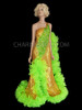 Gold One Shoulder Queen Sequin Gown With Green Chiffon Trail