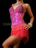 Fuchsia Sequin Knee Length Fringe Dress