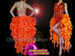 Neon Orange Floral Motif Sequin Knee Length Beaded Stone Studded Tail Dress